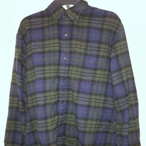 lands end mens button flannel plaid shirt green